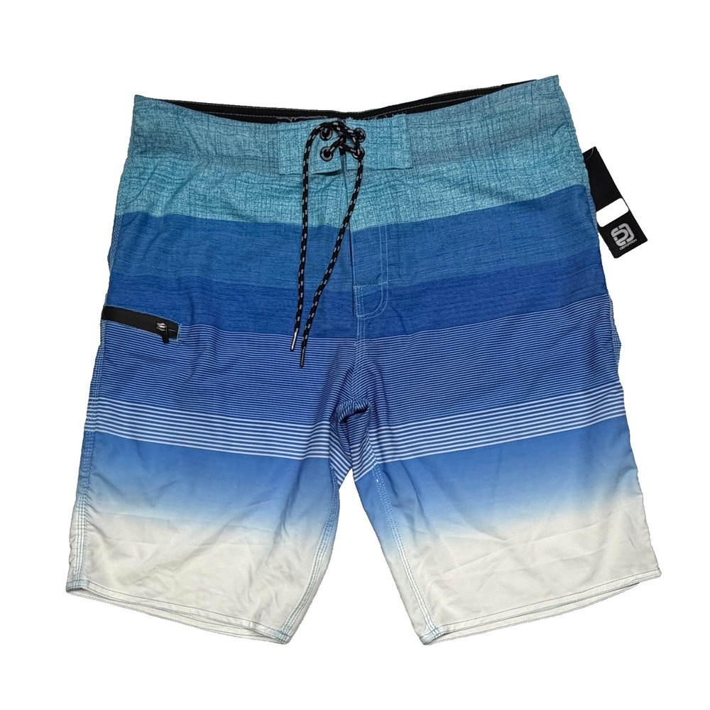 Distortion Blue White Board Shorts NWT Men's Large UV Protection